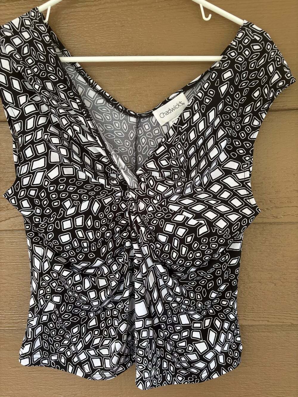 Chadwick's Black & White Geometric Print Blouse Size 14